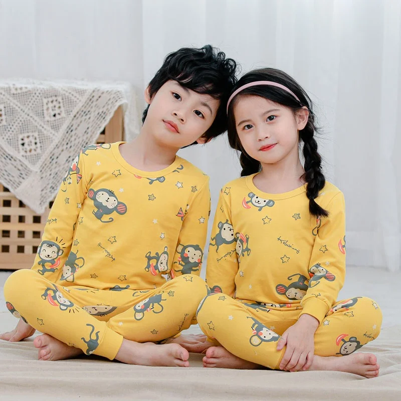 Cotton kids pajamas manufacturer winter kids 100 cotton pyjama set print with animal designs