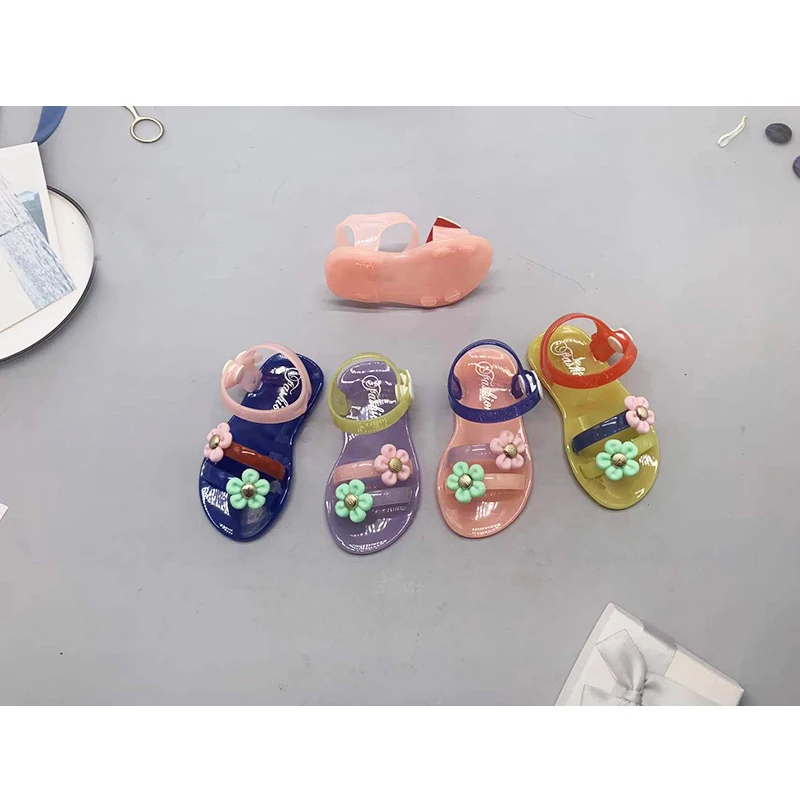 Good quality flat kids sandals girls flower hot summer beach jelly sandal