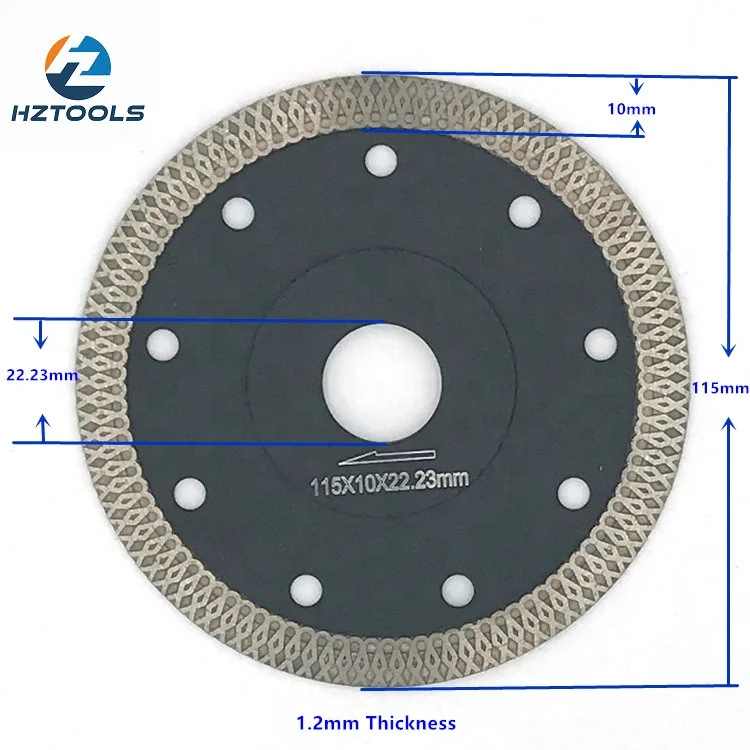 Grade a 115*1.2*10*22.23mm Tile Diamond Blade ultra Thin Turbo Mesh for Cutting Ceramic