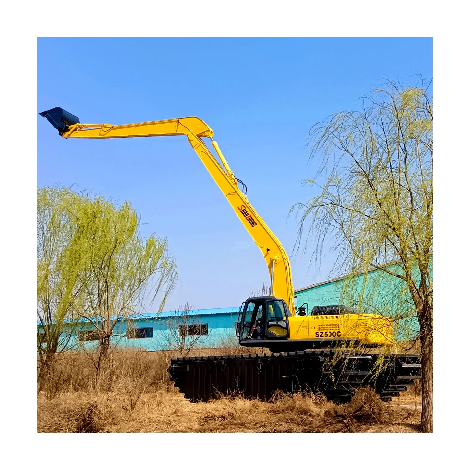 China Mountain Heavy Industries Manufacturing Multipurpose Land and Water Dual Purpose Excavators Floating Amphibious Boats for
