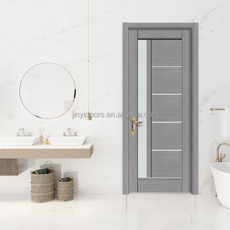 2022 JINY High quality modern solid core wooden interior flush door built-in frosted glass