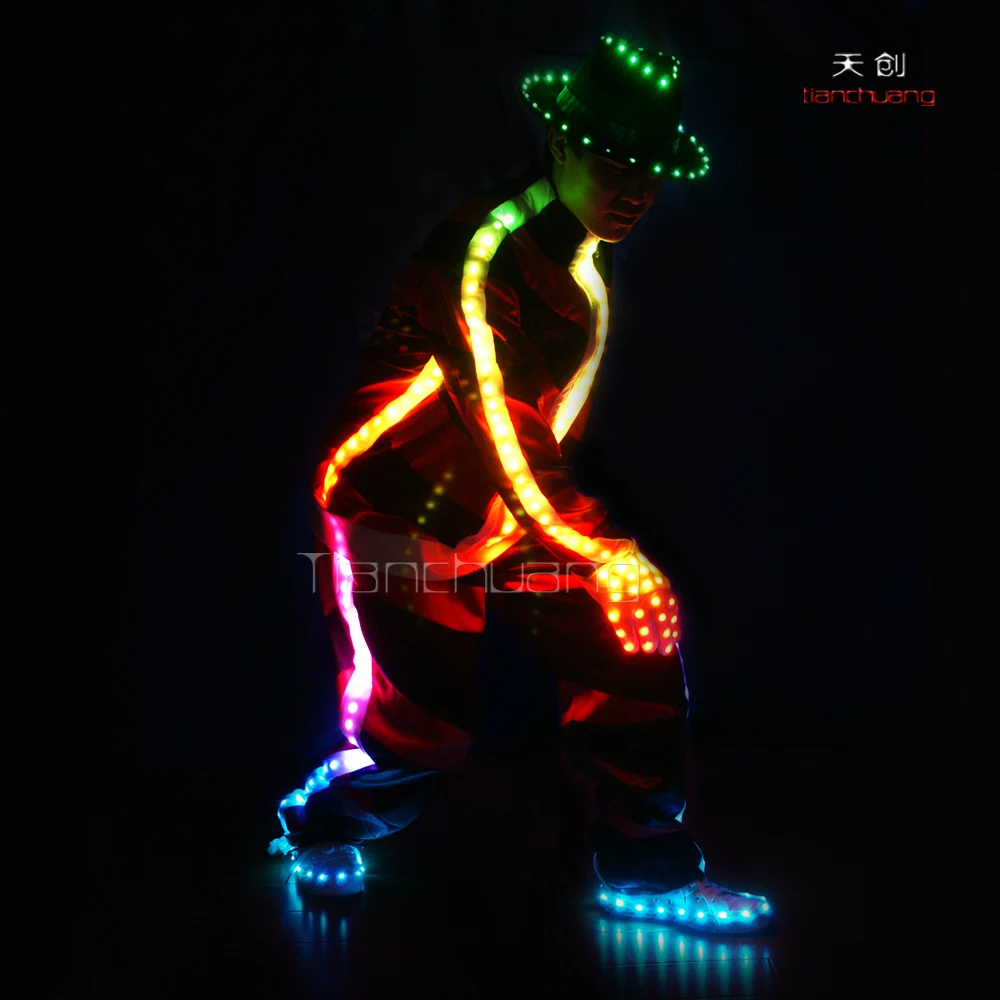 
Programmable radiant LED Michael Jackson Dance costume with hat, gloves and shoes,mobile power supply for costumes 