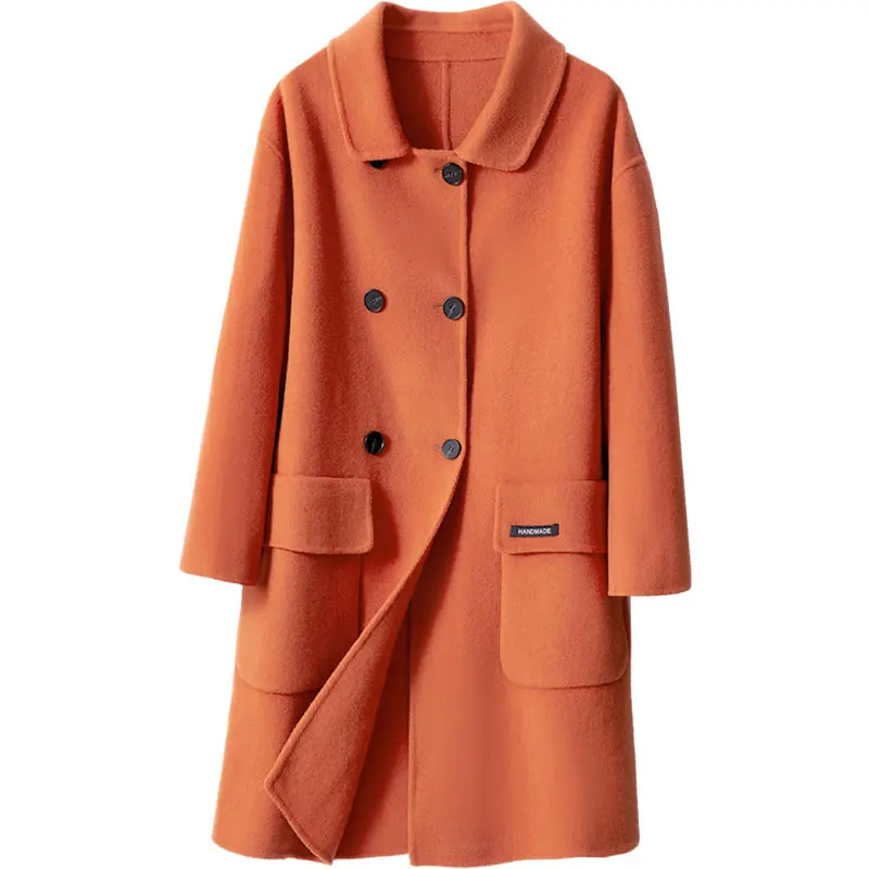 Factory Wholesale Women 100% Wool Coat Ladies Pure Woolen Long Coats Customized Service MC819