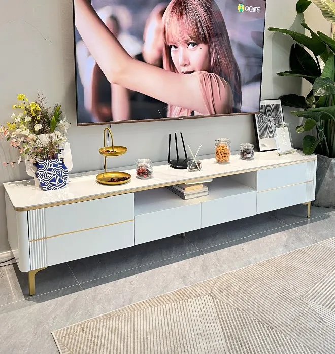 Factory high gloss marble tv table modern luxury tv stands and console for living room media centre
