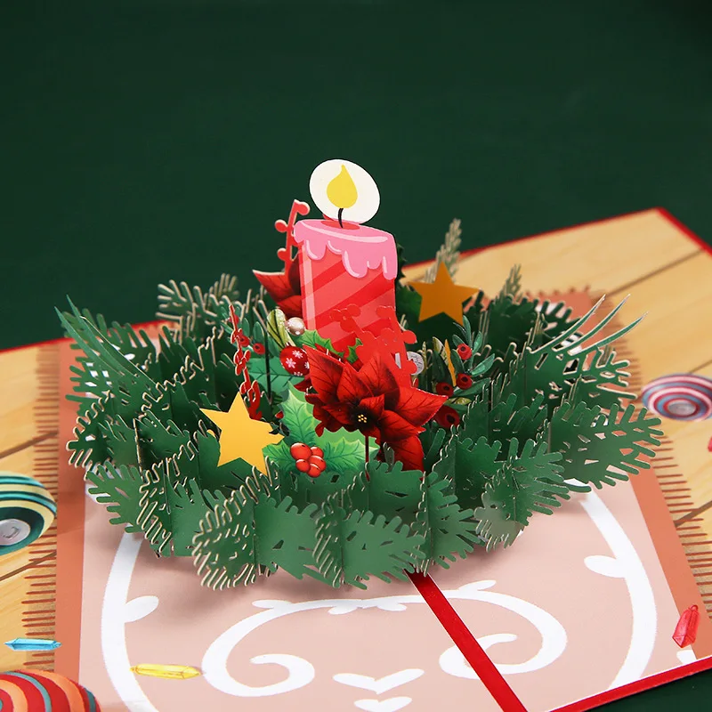 3D Stereoscopic Greeting Card Creative Christmas Greeting Card Laser Printing Christmas Candle Thanksgiving Gift Card