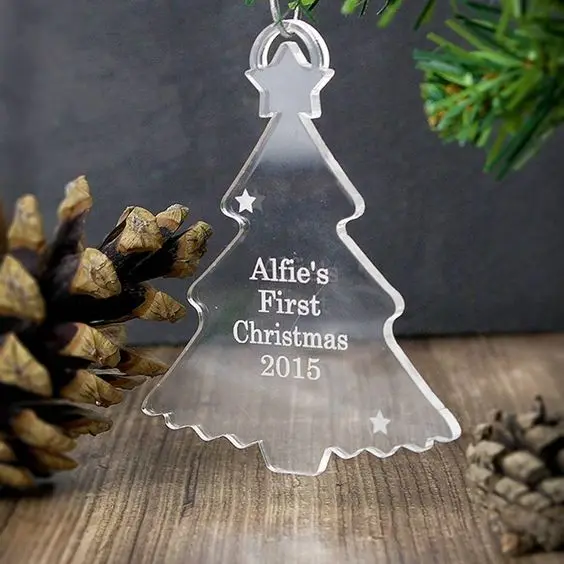 Laser cut clear acrylic Christmas tree decoration, Customizable Snowflake Acrylic, Festive party decoration gifts