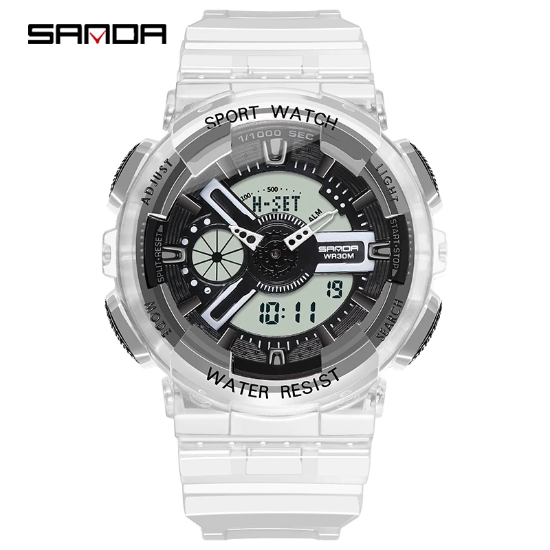  SANDA 298 892 Новые Модные Повседневные Спортивные кварцевые цифровые часы для пар Водонепроницаемые светодиодные наручные мужчин и женщин