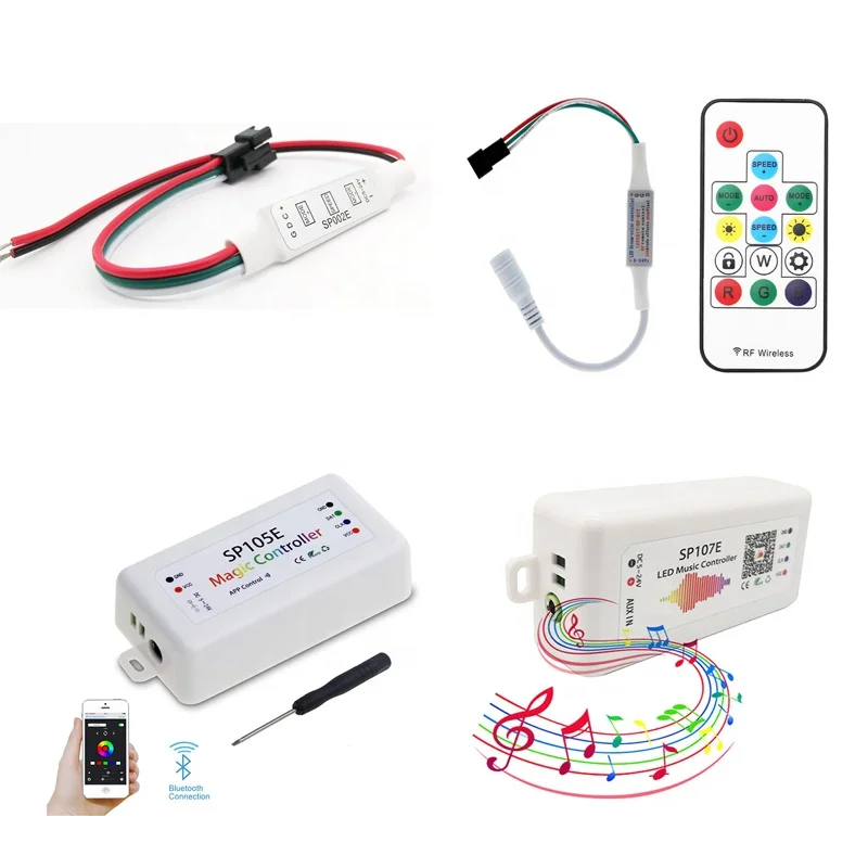WS2812B RGB LED Light Strip pixel led controller SP107E APP Music APP RF Control DC5V-24V SP105E led pixel controller