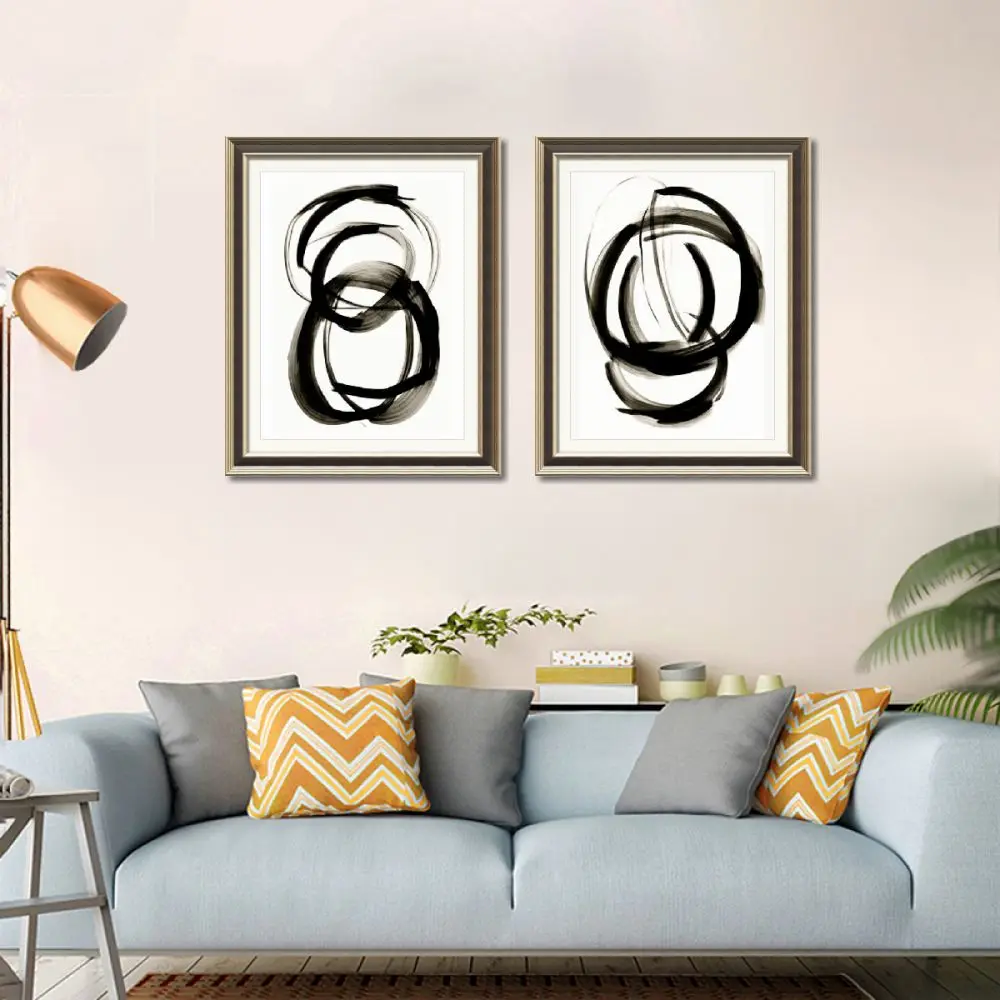 Custom Modern Minimalist Black Circle Print Abstract Watercolor Canvas Painting Fabric Living Room Decor Personalized Photo Gift