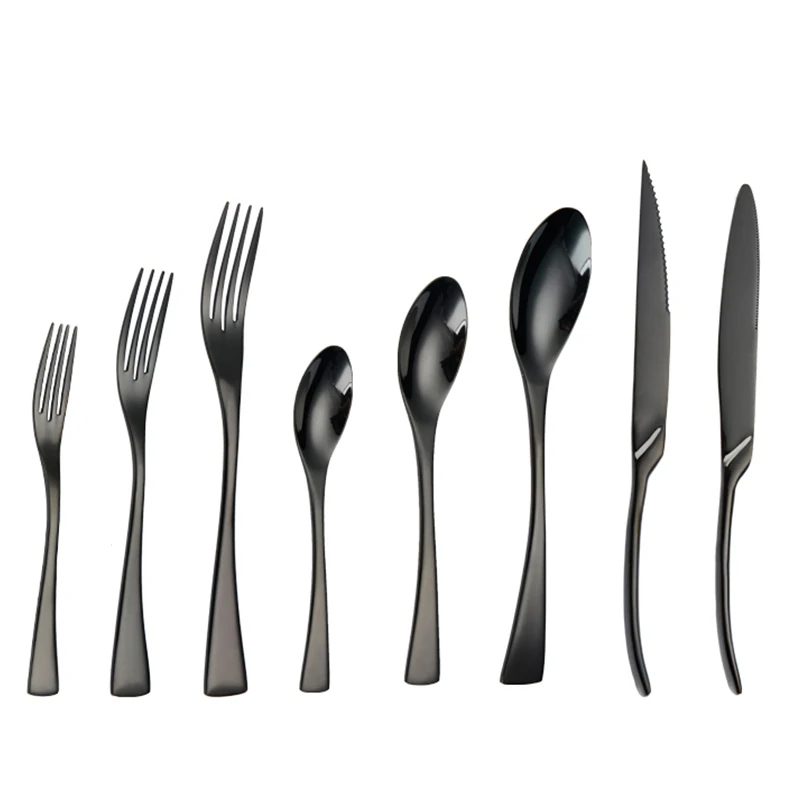 Luxury Mirror Knife Fork Spoon Kaya Black Stainless Steel Cutlery Set For Restaurant