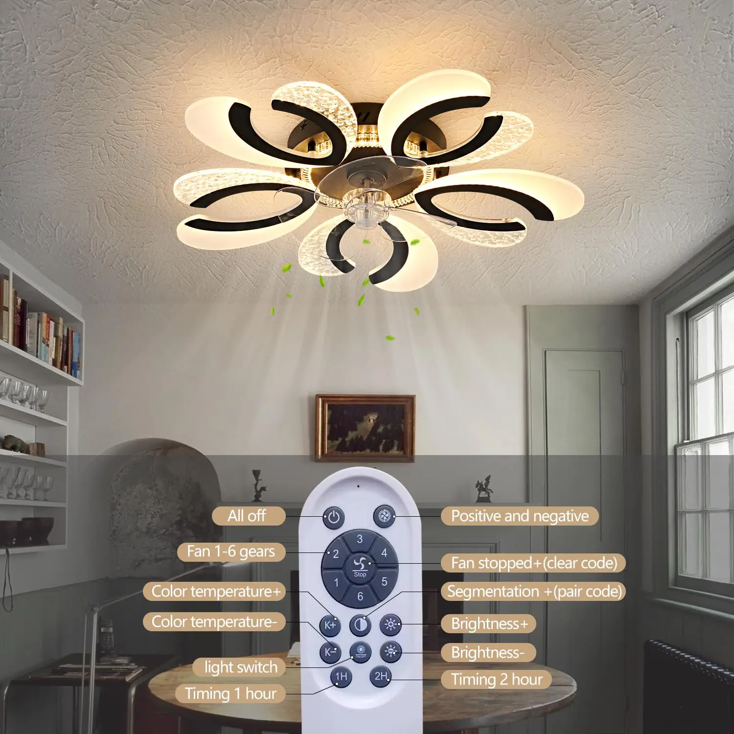 24' Retail Bedroom Electric Decorative Remote Control Smart Chandelier Copper Motor Modern Led Ceiling Fan With Light