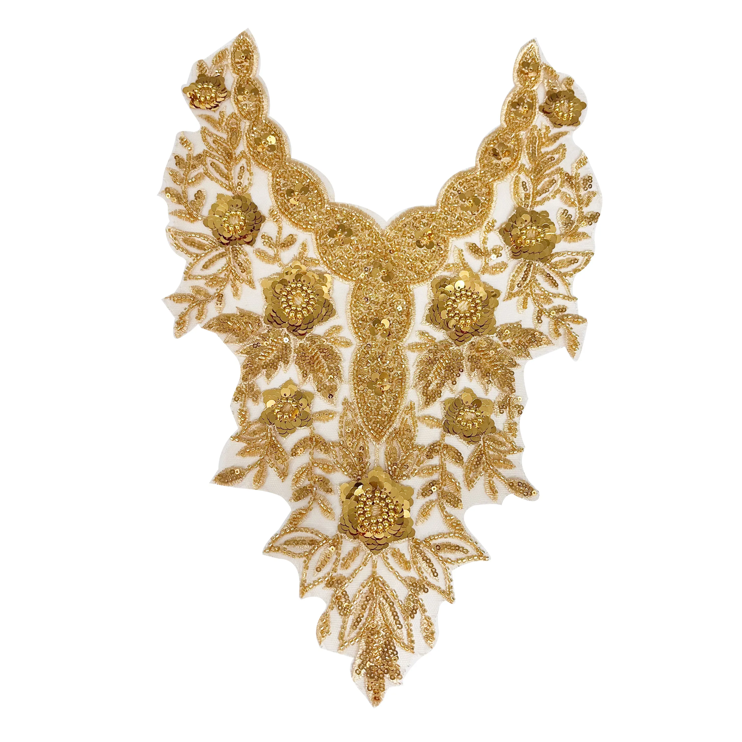 Gold Embroidered Sequin Clothing Patch Collar Luxury Dress Performance Clothes Dress Decorative Accessories