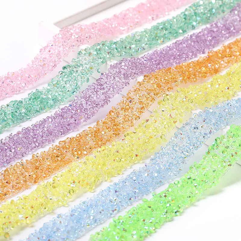 Xichuan Wholesale 1.2cm Width Jelly Resin Strips Non Hotfix Stones Self-Adhevise Rhinestone Trim Sticker For DIY Tumbler