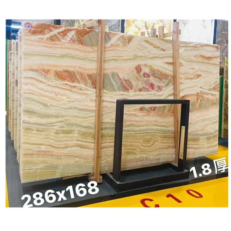 ALA Onyx Bookmatched Luxurious Interior Decoration Onyx Slabs Jade Stone Rainbow Hot Selling Natural Big Slab Polished 2.83kg/m3