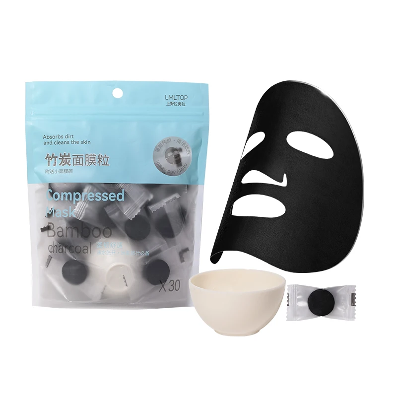 LMLTOP 30 Disposable Compressed Bamboo Charcoal Face Sheet Mask With Bowl SY439 DIY Spa Dry Compressed Facial Mask Cotton Paper