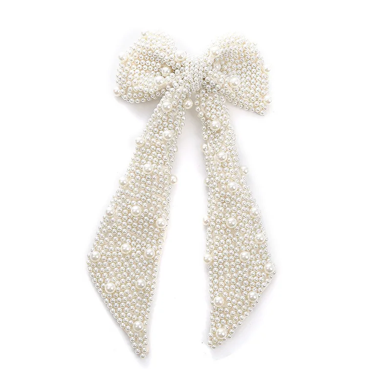 Luxury Pearl Beaded Bow Headdress Hair Clip Handmade Trendy Wedding Bridal Sweet Temperament Girl Ponytail Hair Clips Wholesale