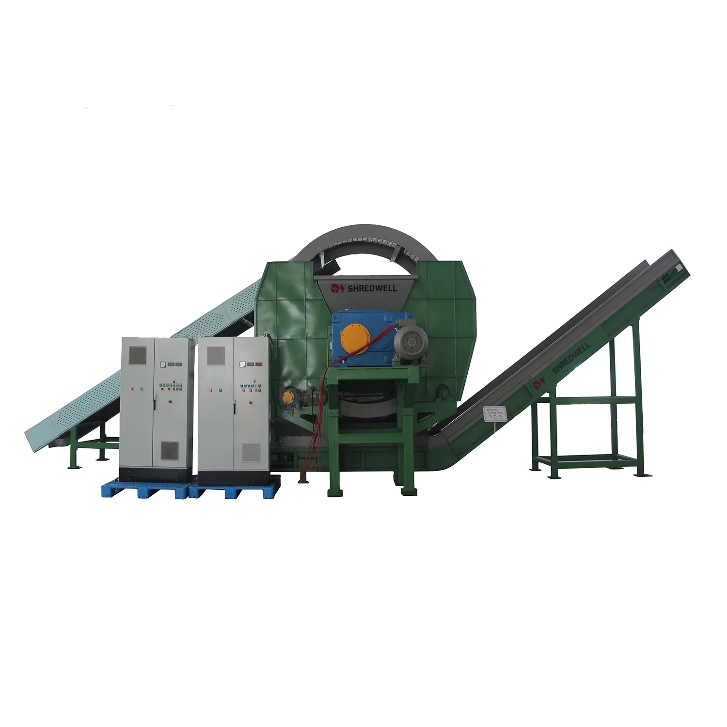 Siemens Motor Tire Recycling Shredder Plant to Produce 50-150mm Rubber Chips
