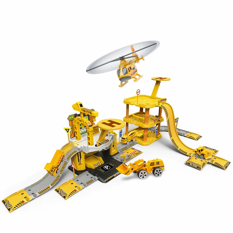 Engineering alloy parking lot set toy for boy diy play game racing track toy 1:64 diecast car model