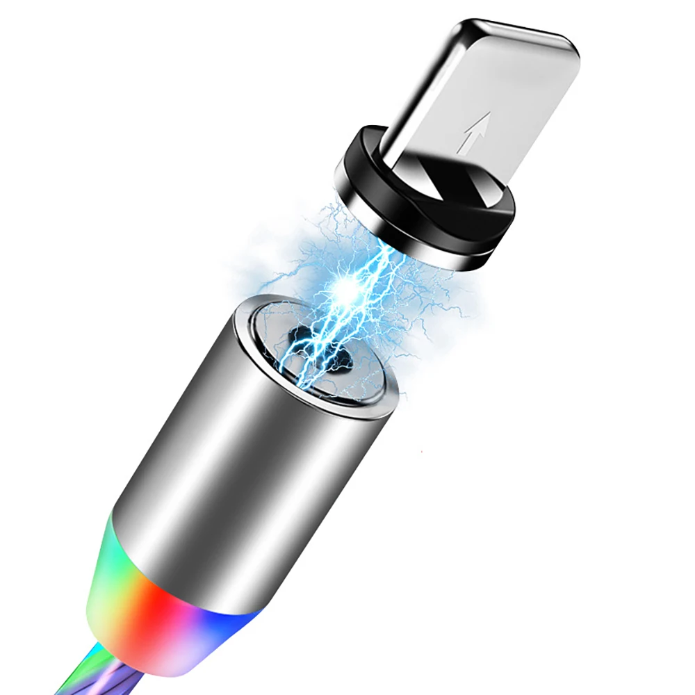  Светодиодный светящийся Магнитный зарядный usb-кабель типа C Micro USB 8 Pin 3 в 1 магнитный светодиодный кабель для