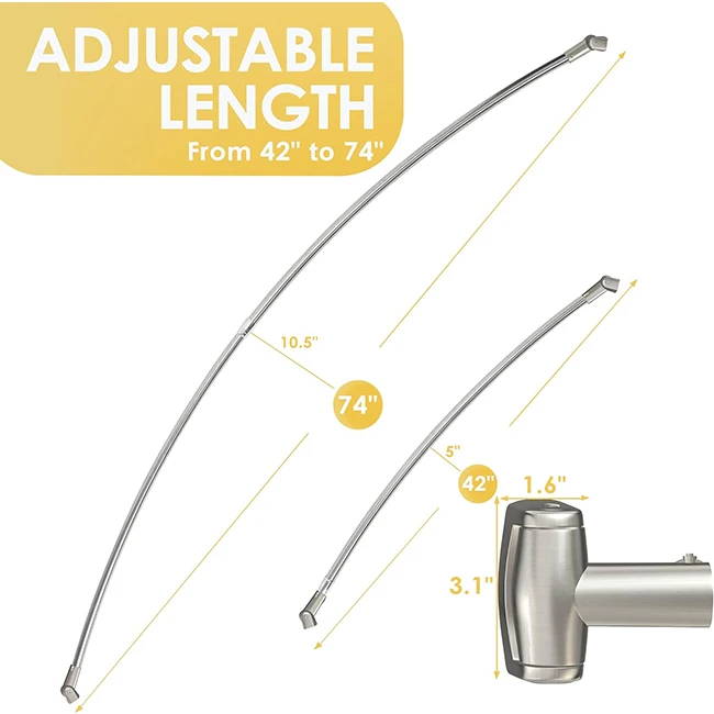 Adjustable Bath Rod Curved Shower Curtain Rod Expandable Diameter 1in  Stainless Steel Curved Shower Rod for bathroom