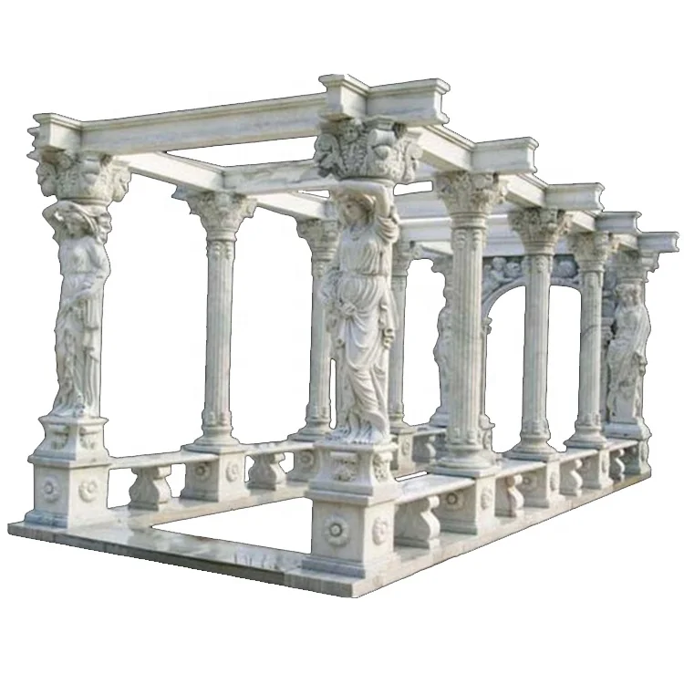 Garden decor new design marble gazebo with statues stone pergola gazebo with roman female sculpture