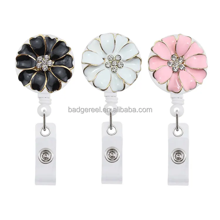 Выдвижной держатель для бейджа, зажим для бейджа с блестящими стразами, катушки для бейджа, выдвижной цветок с кристаллами и бриллиантами для медсестер, студентов, офиса, удостоверения личности