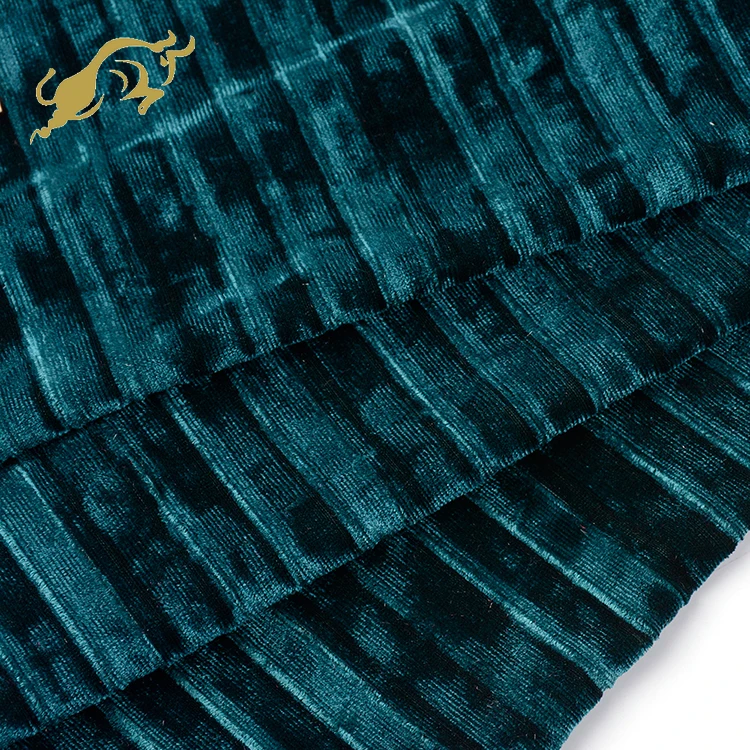 Good price custom-made KS  93 polyester 7 spandex ice crushed plain dyed velvet with stripe pleated fabric for garment