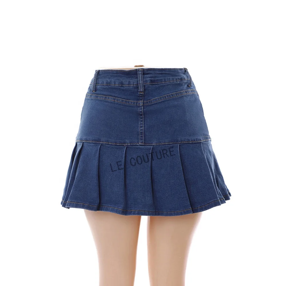 ladies fashion style summer mini wrap skirt manufacturers bodycon womens denim pleated skirt with belt