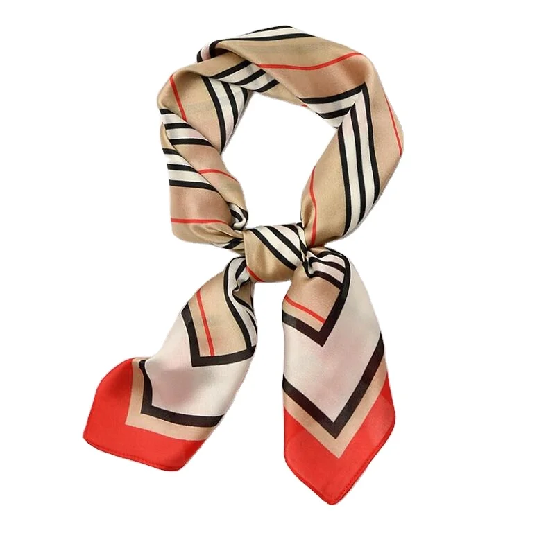 New 70x70cm Women Scarf Multifunction Polyester Silk Scarf Elegant Stripes Printed Casual Satin Small Square Wraps Scarves Shawl