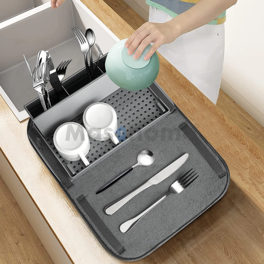 Masthome newly multifunctional microfiber Dish Drying Rack Mat foldable Kitchen Dish rack Mat