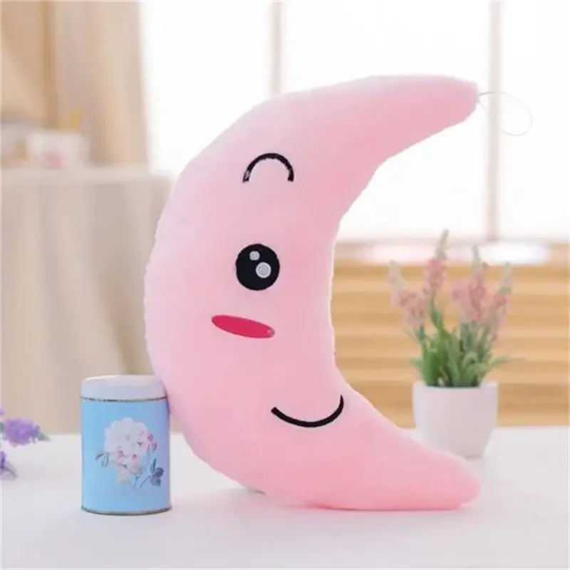 HOT wholesale Luminous Toy Moon Shaped Pillow Soft Stuffed Plush Glowing Colorful Moon Light Toys