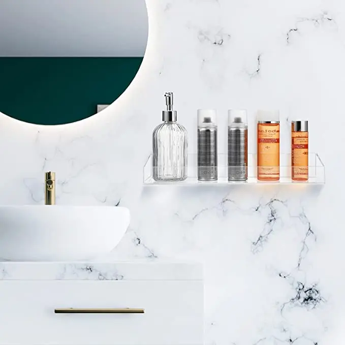 2 pack extra thick  bathroom shelving clear acrylic wall mounted floating shelf