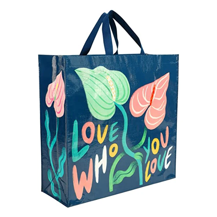 Recycled material reusable pp woven laminated grocery bag for shopping