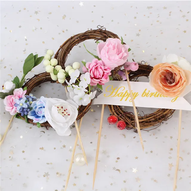 Hot Sale Cake Insert Party Supplies Acrylic Fabric Flower Birthday Cake Decorations