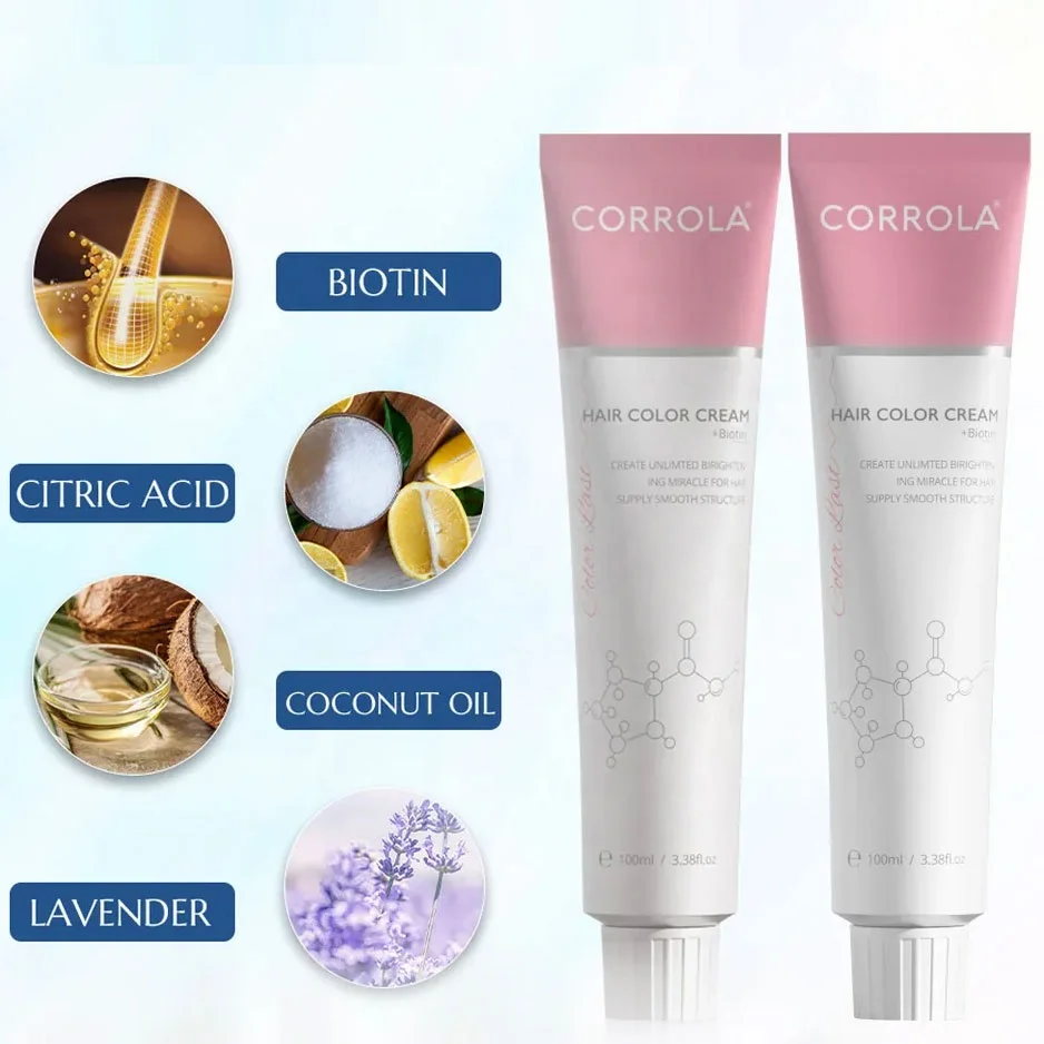OEM ODM CORROLA Private Label Low Ammoina Long Lasting Organic Hair Color Cream Permanent Salon Hair Dye