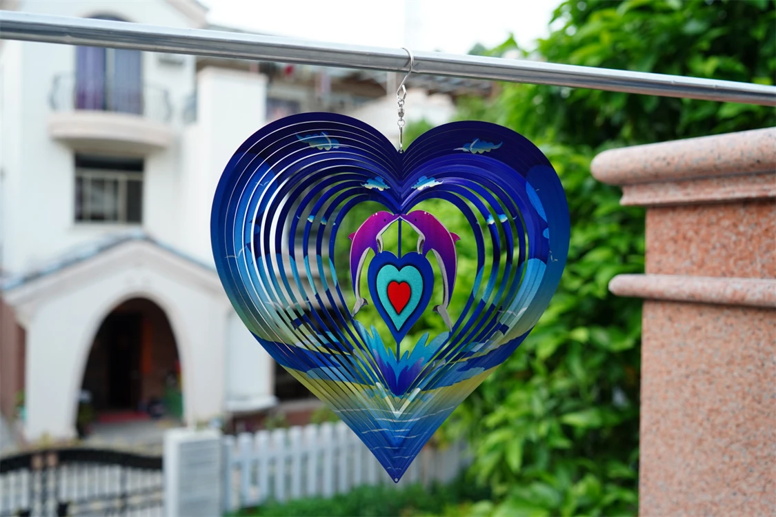 Hourpark Outdoor Hanging Garden Ornaments Laser-Cut 3D Stainless steel Metal Hanging Wind Spinner