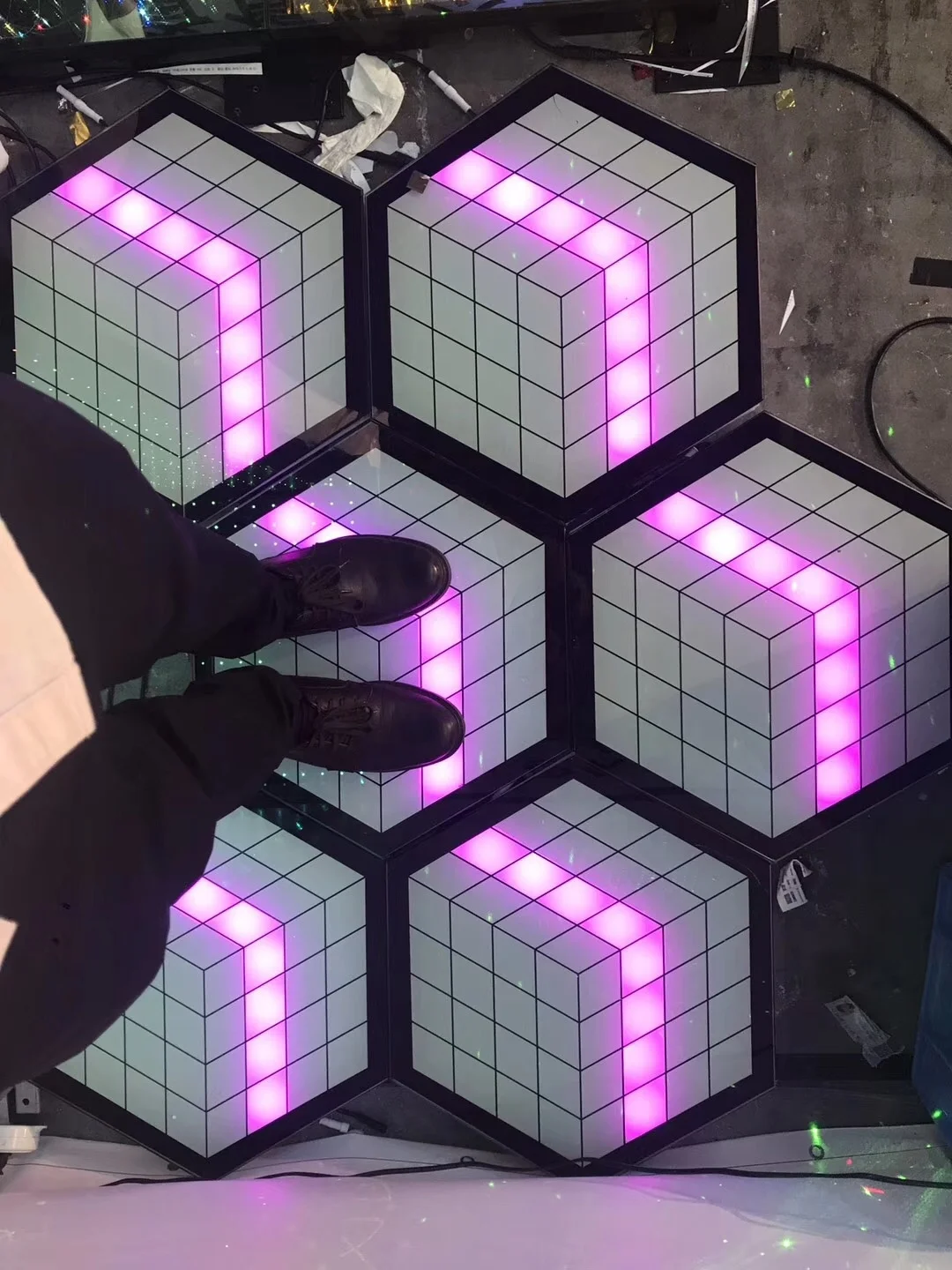 Magic Cube Event Stage Lighting Hexagon Shape 3d DMX512 Led Dance Floor for Night Club Party