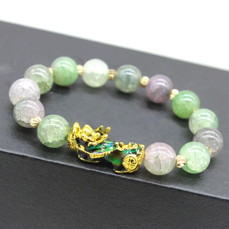 Wholesale Imitation Jade Stone Beads Color Changing Charm Piyao Women Men Feng Shui Pixiu Bracelet Jewelry
