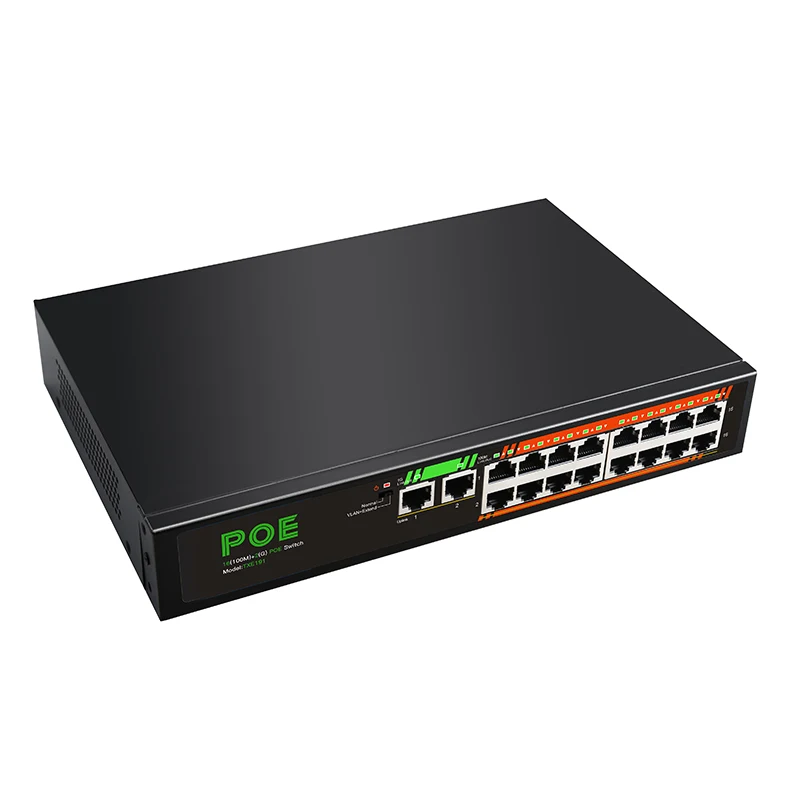 16-Ports 10/100Mbps + 2-Ports uplink 10/100/1000Mbps Unmanaged PoE Switch 16-ports POE  for IP camera build in power adapter