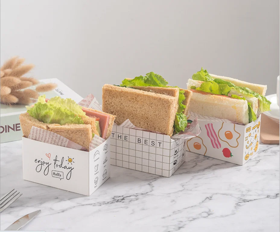 Sandwich Toast Breakfast Box Bento Packing Box with Lid