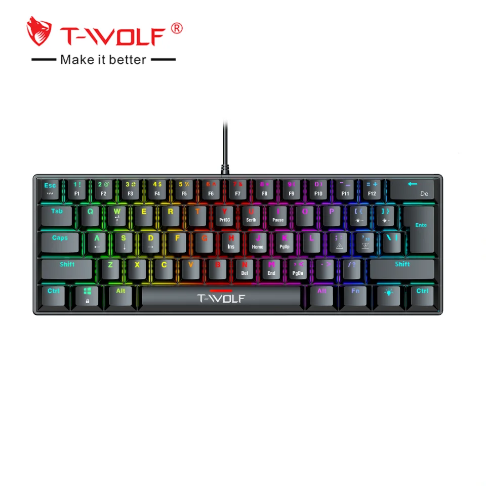 TWOLF 61 Keycaps Mini 60% Mechanical Gaming Keyboard with Customizable RGB Backlit Programmable Keyboards