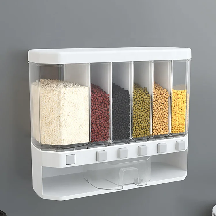 Plastic Clear Wall-Mounted Dry Food Storage Dispenser with Removable Partition
