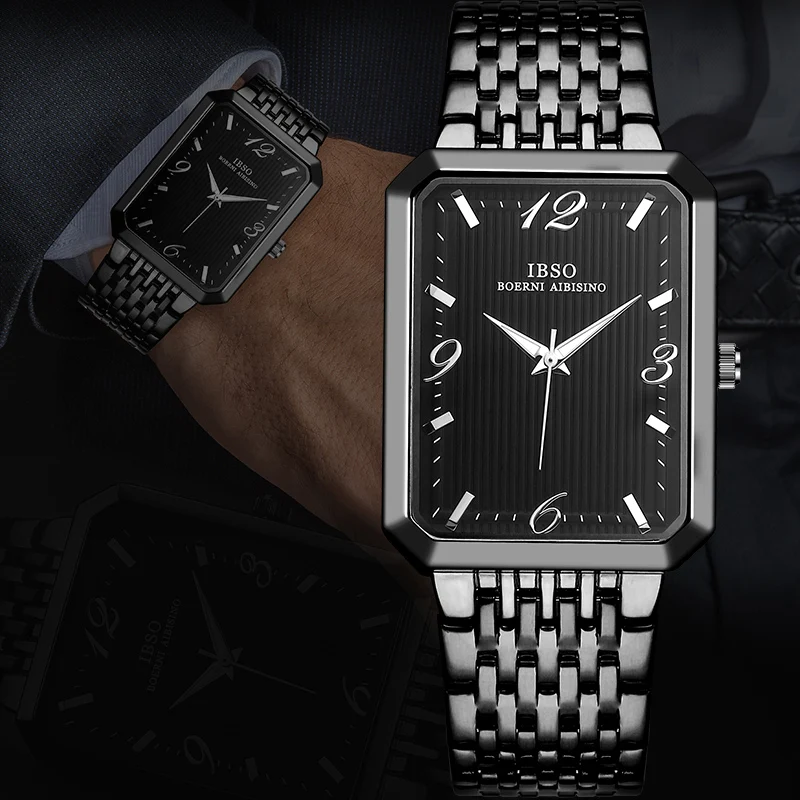 IBSO Luxury Ultra-Thin Rectangle Men Quartz Watch 3Bar Waterproof Shock Resistant