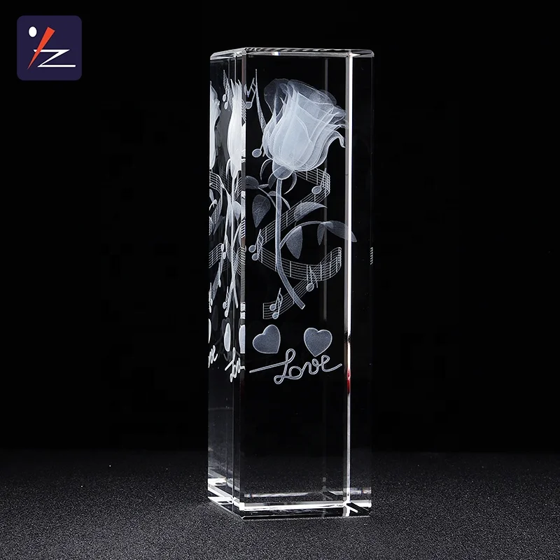 Perfect 3d laser carved crystal cube rose wedding souvenir guest gift crystal