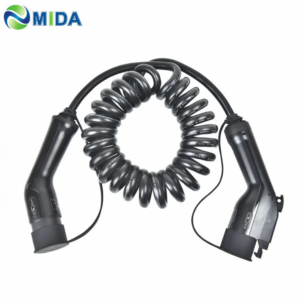 16A 32A J1772 тип 1 К Тип 2 EV зарядный кабель EVSE Sprial