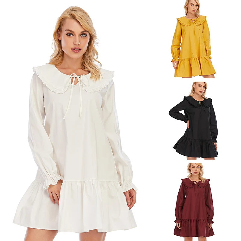 Spring 2021 women clothing loose cotton summer frocks sweetheart neck Preppy skirt dresses