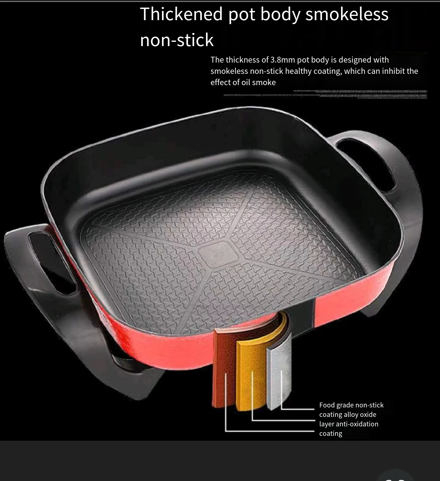 hot pot square integrated household portable non-stick  cooking pot multi-functional frying pan
