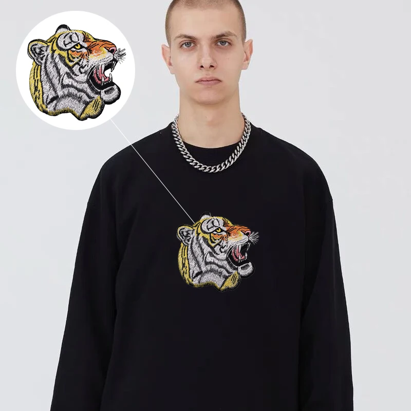 Stock wholesale patch custom tiger animal logo iron on jacket hoodie embroidery patches
