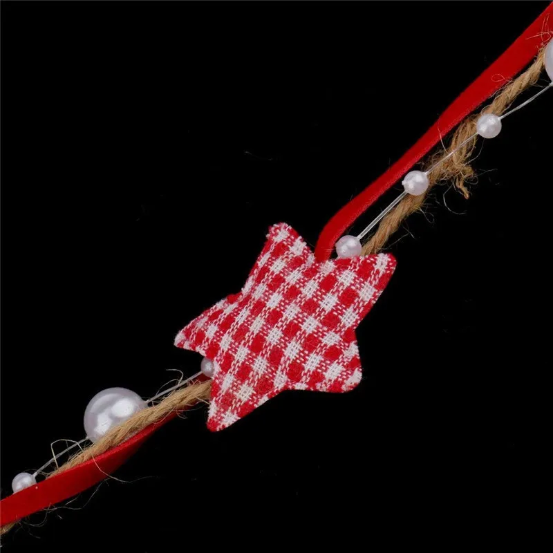 Handmade Five-pointed Star Pearl Beaded Hemp Rope Chain Ribbon Width 3 cm Christmas Tree Decoration Ribbon for Gift Packaging