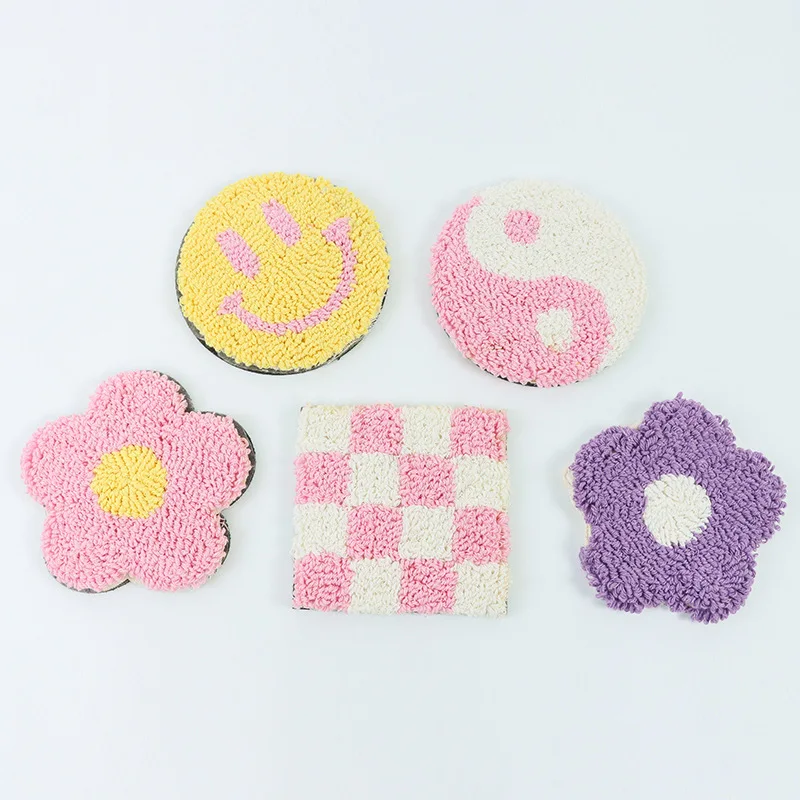 12cm Hand Tufted Plush Flower Coaster Thermal Insulation Table Mat Home Gift Carpet Coaster Table Decoration Accessories